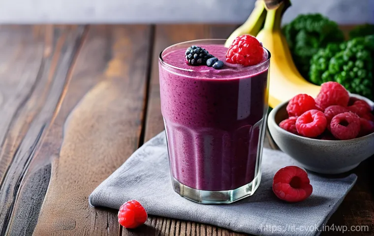 대체 단백질 요리법으로 만드는 과일 스무디 - **Prompt:** A vibrant, cheerful young woman, aged mid-20s, with a warm smile, enjoying a refreshing ...