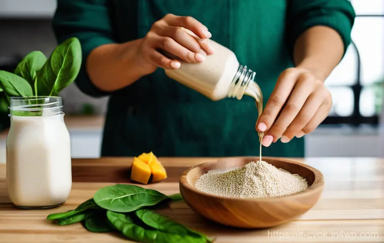 대체 단백질 요리법으로 만드는 과일 스무디 - **Prompt:** A close-up, high-definition food photography shot of an exquisite plant-based smoothie a...