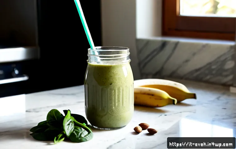 Home 12 식물성 단백질로 만드는 고단백 스무디 레시피 - Photorealistic high-protein plant-based smoothie preparation in a bright Italian home kitchen, cream...